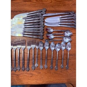 Versailles Stainless Japan Ornate Rose Floral Flatware Silverware Set  34 Pieces